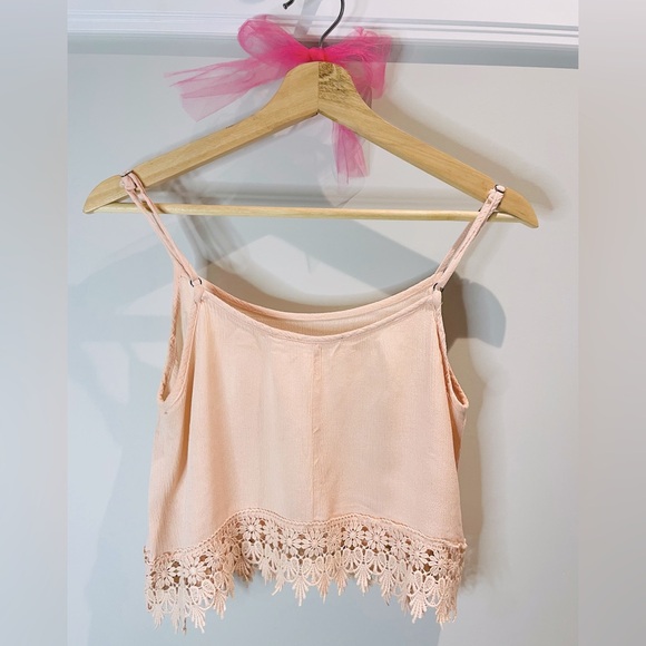 Cute Light Pink Tank Top with Embroidered Trim - Picture 2 of 2
